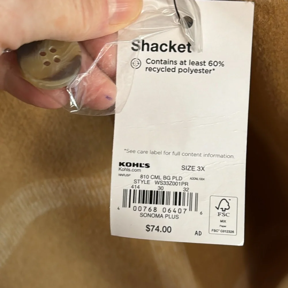 Sonoma Shacket Tan & White Plaid in Sizes 0X, 1X NWT - Picture 10 of 13